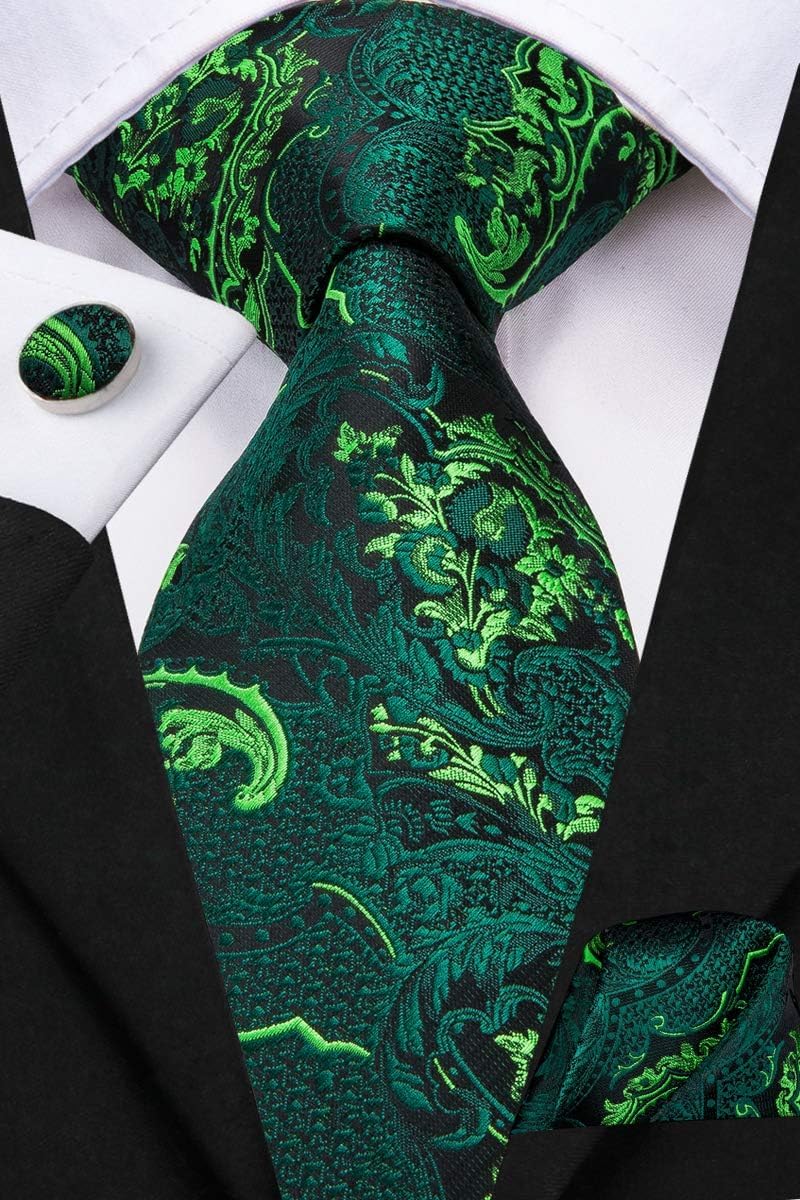 Dubulle Mens Tie Set Solid Paisley Silk Striped Necktie for Men with Cufflinks Tie and Pocket Square - Image 3